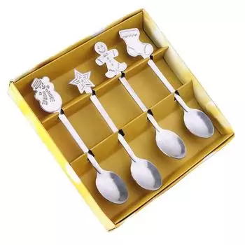 4 шт. Нержавеющая сталь Кофейная ложка в форме милого кота Чайная ложка Десертная ложка для закусок Мороженое Мини-ложки Посуда Кухонные принадлежности Подарок