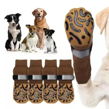 4 шт. нескользящие носки для собак с силиконовыми захватами, предотвращающие облизывание лап, регулируемый ремешок, дышащие эластичные носки, носки для захвата пола из твердой древесины для собак XS чёрный