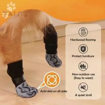 4 шт. нескользящие носки для собак с силиконовыми захватами, предотвращающими облизывание лап, регулируемый ремешок, дышащие, водонепроницаемые, эластичные носки для собак, захватывающие пол из твердой древесины XS жёлтый