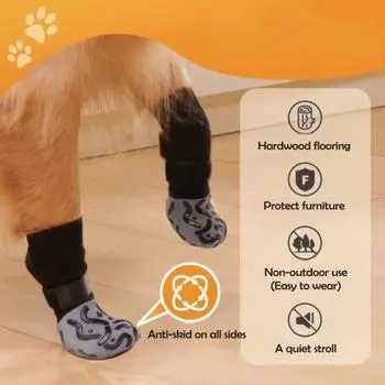 4 шт. нескользящие носки для собак с силиконовыми захватами, предотвращающими облизывание лап, регулируемый ремешок XS чёрный