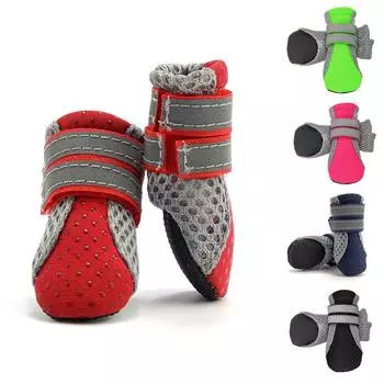 4 шт. нескользящие зимние сетчатые сапоги для собак, обувь для щенков, дышащая защита для лап собаки S зелёный
