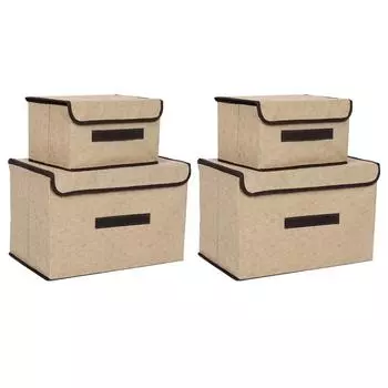 4 шт. нетканый ящик для хранения, пылезащитный складной, два больших и два маленьких для домашнего хозяйства бежевый