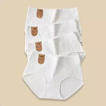 4 шт., нижнее белье с высокой талией, женские хлопковые трусики, дышащие белые трусы для девочек, утягивающее тело, однотонное женское нижнее белье, размер M-XL M белый