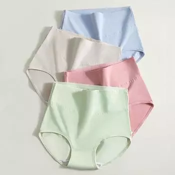 4 шт., нижнее белье с высокой талией, женские трусики больших размеров, дышащие хлопковые трусы, женские трусы, однотонное тонкое женское белье M&4pcs