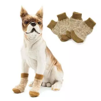 4 шт. носки для собак, нескользящие носки для щенков, носки для защиты лап, носки для уличного использования с контролем тяги M кофейный