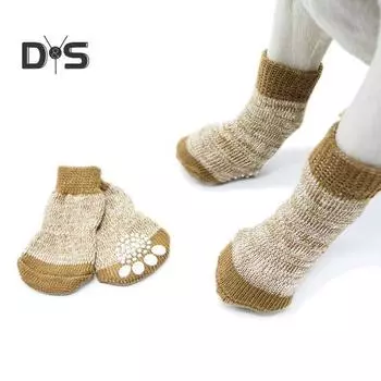 4 шт. носки для собак, нескользящие пинетки для щенков, носки для домашних животных, защитные носки для лап, уличные носки с контролем тяги для горячего/холодного тротуара M кофейный