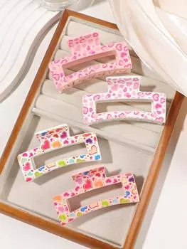 4 шт. Новые заколки-крабы для волос с принтом в виде сердца для женщин, Прочные, цветные, Большого размера, Зажимы для волос, Шпилька, Аксессуары для волос, Подарок