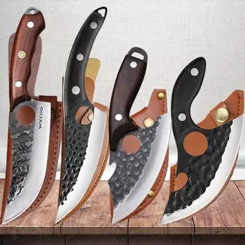 4 шт., нож для обвалки мяса, тесак для мяса, кованый кухонный нож из нержавеющей стали, бытовой нож для нарезки фруктов и овощей с чехлом 4 pcs