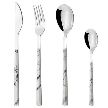 4 шт., нож, вилка, десертная ложка, столовая посуда, набор столовых приборов с имитацией деревянной ручки, посуда из нержавеющей стали, столовые приборы в западном стиле чёрный