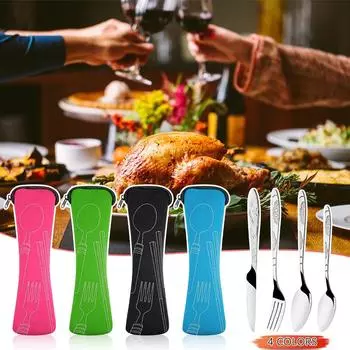 4 шт. ножи из нержавеющей стали, вилка, ложка, семейные туристические столовые приборы для кемпинга, глазные чёрный