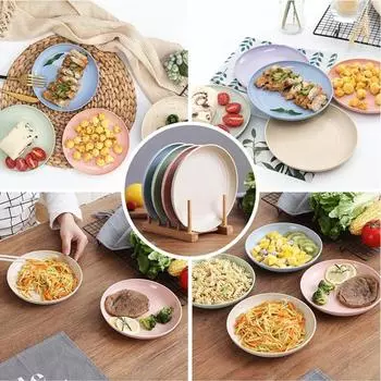 4 шт. обеденные тарелки из пшеничной соломы набор обеденных тарелок экологически чистый полный набор столовых приборов кухонные принадлежности тарелки столовая посуда 9 inches
