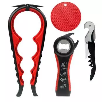 4 шт., обновленная открывалка для банок, многофункциональная открывалка для бутылок, штопор для слабых рук, артрита, пожилых детей красный