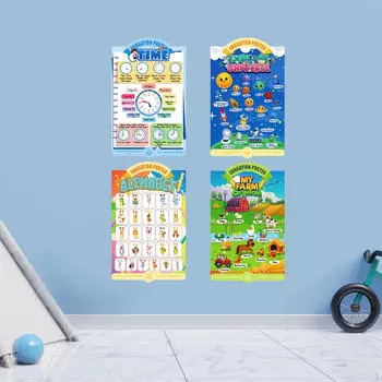 4 шт. Образовательные плакаты Scholars, принадлежности для классов, плакат с алфавитом для детского сада