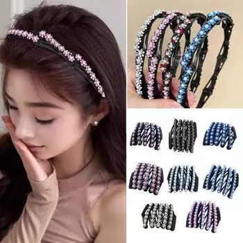 4 шт. обручи для волос, выдвижные повязки карманного размера, противоскользящие, с зубчатым дизайном, растягивающиеся стразы, цветочный декор, обруч для волос, аксессуары для волос A