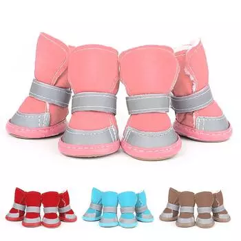 4 шт. обувь для собак, теплые светоотражающие ботинки для собак, уличные зимние сапоги для домашних животных, противоскользящая обувь, носки, обувь для маленьких и средних собак 1