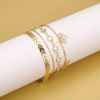 4 шт., очаровательные ножные браслеты, регулируемая удлиненная цепочка с бабочкой, украшение, индивидуальный цвет, многослойный набор ножных браслетов