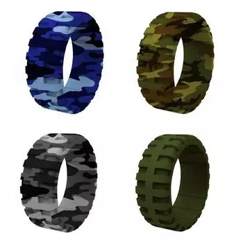 4 шт., однотонное силиконовое кольцо с камуфляжным узором в виде шин для мужчин и женщин, деловые обручальные кольца шириной 9 мм, свадебные украшения для пар 7