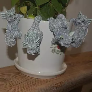 4 шт., орнамент дракона, синтетическая смола, реалистичная статуя дракона, цветочные горшки, подвесные фигурки дракона для патио, лужайки, двора