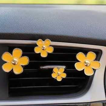 4 шт., освежитель воздуха для автомобиля с цветком, крепление для вентиляционного отверстия, аромат, длительное удаление запаха жёлтый