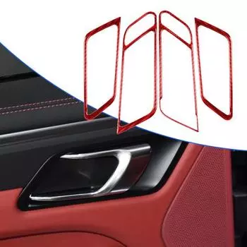 4 шт. отделка панели, красная водонепроницаемая углеродная наклейка против царапин, волокно, отделка внутренней дверной ручки, рамы