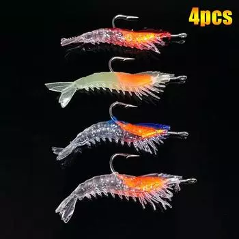 4 шт./пакет 6 см 3G светящаяся имитация креветок мягкая приманка искусственные мягкие оснастки рыболовная приманка окунь морская рыболовная снасть