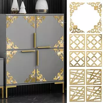 4 шт./пакет золотые украшения для дома мебель наклейки DIY фрески спальня зеркало настенные наклейки гостиная акриловые 3D обои шкаф 15*15cm*4pcs