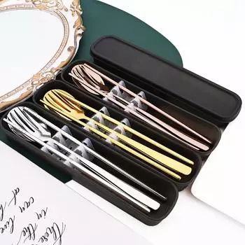 4 шт., палочки для еды, ложка, вилка с коробкой, наборы столовой посуды из нержавеющей стали 304, портативный дорожный набор столовых приборов, посуда, кухонная утварь