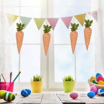 4 шт. пасхальные украшения в виде моркови, искусственные мини-клетчатые тканевые морковки, пасхальные елочные подвесные украшения для весенней домашней вечеринки, поделки своими руками Carrot Set
