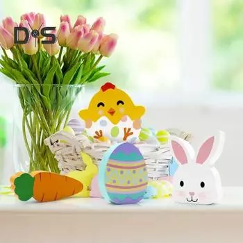 4 шт. пасхальные украшения в виде кроликов, деревенские деревянные знаки, декор для дома, фермерский многоярусный поднос, украшения для пасхального стола, яйца-кролики, морковь, пасхальные 4pcs