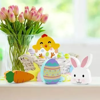 4 шт. пасхальные украшения в виде кролика, деревенские деревянные знаки, декор для дома, фермерского дома, многоярусные подносы, украшения для пасхального стола, яйца-кролики, морковь 4pcs