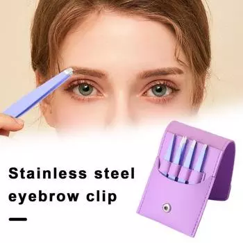 4 шт., пинцет для бровей из нержавеющей стали с чехлом из искусственной кожи, плоский косой кончик, прецизионный пинцет для лица, бровей, волос в носу, женский инструмент для макияжа розовый