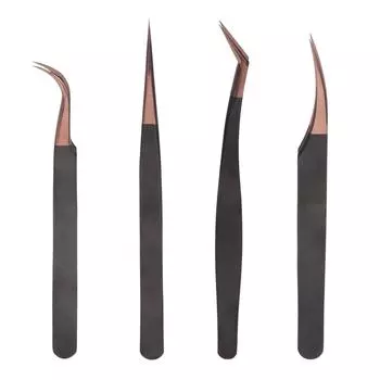 4 шт. пинцета для наращивания ресниц из нержавеющей стали, антистатические пинцеты для дизайна ногтей для красоты