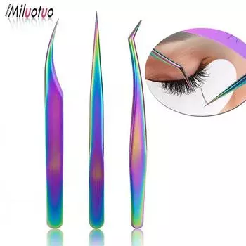4 шт., пинцеты с прямыми и изогнутыми кончиками, пинцеты для наращивания ресниц, инструменты для нанесения накладных ресниц из нержавеющей стали