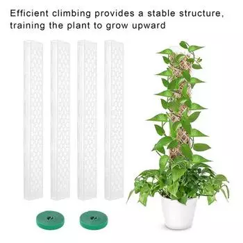 4 шт. пластиковые столбы для мха с крепежной лентой, высокая прочность, стабильная, простая в установке, палка для комнатных горшечных растений, опора для вьющихся растений, кол белый