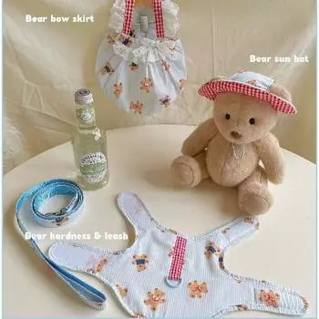 4 шт. платье для собаки, поводок, шляпа, комплект, синяя летняя одежда для девочек, кружевная одежда для домашних животных с бантом, платья принцессы для щенков, праздничный костюм для вечеринки S