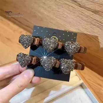 4 шт. плетеные заколки для волос со стразами, сверкающие искусственные кристаллы, плетеные заколки для волос в форме сердца, двухслойные шпильки для челки Black