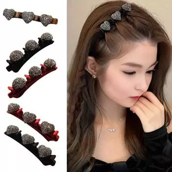 4 шт. плетеные заколки для волос со стразами, сверкающие искусственные кристаллы, плетеные заколки для волос в форме сердца