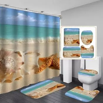 4 шт., пляжная морская звезда, наборы занавесок для душа для ванной комнаты, нескользящие коврики для ванной комнаты, крышка для унитаза, коврик для ванной
