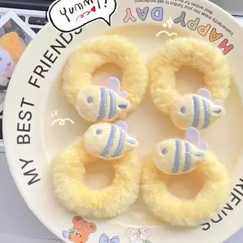 4 шт. плюшевая резинка для волос в виде молочной пчелки, девчачье сердечко, милая и мягкая осенне-зимняя резинка для волос, мультяшное украшение для волос в виде хвостика Size fits all