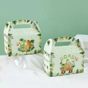 4 шт. Подарочная коробка для вечеринки в джунглях, сумка для динозавра, попкорна, конфет, еды, угощения, детский подарочный пакет на день рождения для украшения праздничной вечеринки as picture
