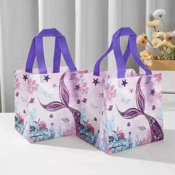 4 шт. подарочные упаковочные пакеты для вечеринки в стиле русалки, нетканые сумки для конфет и закусок в виде русалки для ребенка, девочки, украшения для дня рождения, вечеринки в честь рождения ребенка as picture