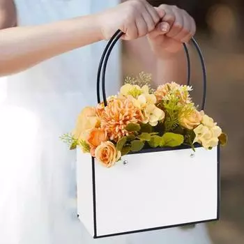 4 шт. подарочных пакетов из крафт-бумаги на День святого Валентина, бумажные пакеты для букетов с ручкой, водонепроницаемые пустые пакеты для букетов, прямоугольная упаковка, подарок на День матери белый