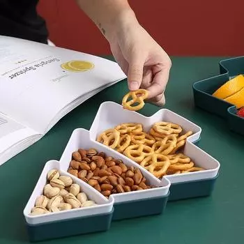 4 шт. Поднос для сервировки рождественской елки, ящик для хранения домашнего декора, многофункциональная фруктовая тарелка с 3 отделениями, фруктовые закуски, конфеты, праздничное блюдо 4pcs