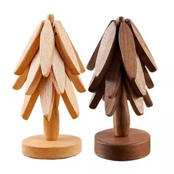 4 шт., подставка в виде дерева, деревянные подставки, декоративные противоожоговые термостойкие настольные коврики, деревянные салфетки, горшок L