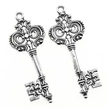 4 шт. Подвески для изготовления ювелирных изделий Ключ 51x20 мм DIY Модные ювелирные аксессуары Запчасти для рукоделия B13602 античный серебряного