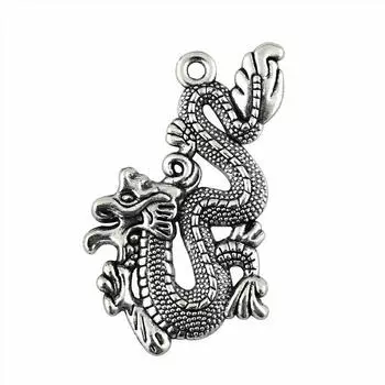 4 шт. Подвески в виде дракона, античное серебро, цвет цинкового сплава, 54X33 мм