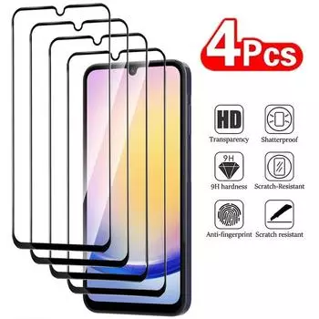 4 шт. полноэкранная защитная пленка из закаленного стекла для Samsung Galaxy S23 FE S24 S24 + S24 Ultra A05 A05S A05E A15 A25 A35 A55 5G 4G M14 M34 Samsung S24 Ultra чёрный