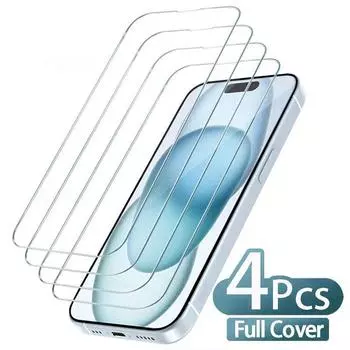 4 шт. Полное покрытие закаленное стекло для iPhone 11 12 13 14 15 16 Pro Max Защитная пленка для экрана iPhone X XR XS Max 7 8 Plus Стеклянная пленка iPhone 16 Pro Max