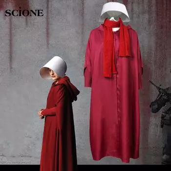 4 шт., полный комплект, плащ «Сказка служанки», платье служанки, женский костюм для косплея, темно-красный плащ, костюм на Хэллоуин, реквизит для вечеринки S красный