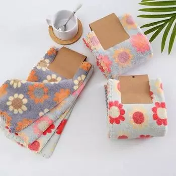 4 шт. Полотенце для рук, не осыпающееся, коралловый флис, супер впитывающая ткань для чистки с солнечным рисунком, ежедневное использование